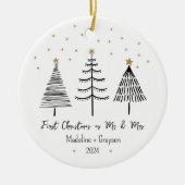 Eerste kerst als Mr en Mrs Photo Pine Tree Keramisch Ornament (Voorkant)