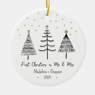 Eerste kerst als Mr en Mrs Photo Pine Tree Keramisch Ornament