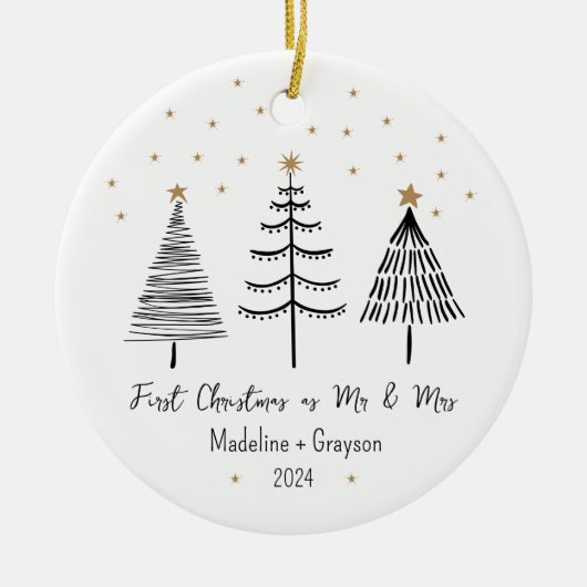 Eerste kerst als Mr en Mrs Photo Pine Tree Keramisch Ornament (Voorkant)