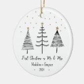 Eerste kerst als Mr en Mrs Photo Pine Tree Keramisch Ornament (Links)