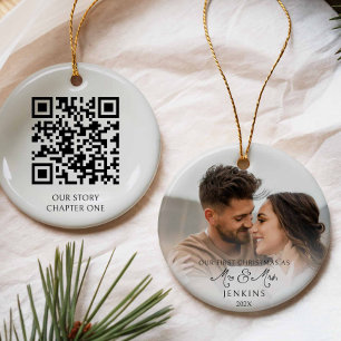 Eerste kerst als Mr en Mrs QR Code Foto Keramisch Ornament