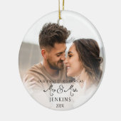 Eerste kerst als Mr en Mrs QR Code Foto Keramisch Ornament (Links)