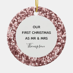 Eerste kerst als Mr en Mrs Roos Gold Glitter Keramisch Ornament