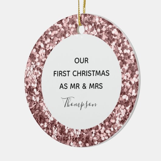 Eerste kerst als Mr en Mrs Roos Gold Glitter Keramisch Ornament (Links)