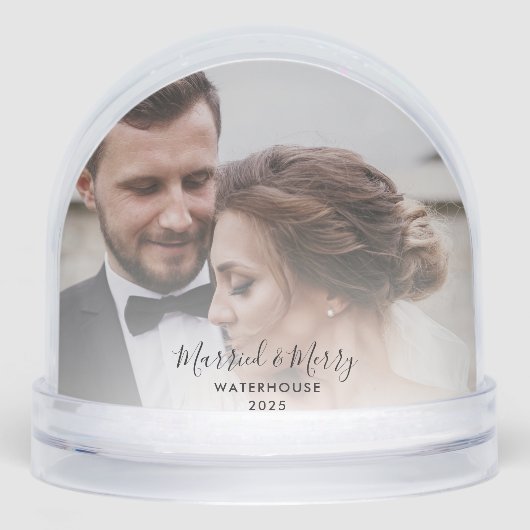 Eerste kerst als Mr en Mrs Wedding Photo Custom Sneeuwbol (Voorkant)