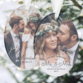 Eerste kerst als Mr & Mrs · Elegant 2 Foto Ornament