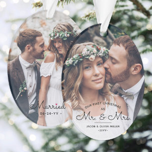 Eerste kerst als Mr & Mrs · Elegant 2 Foto Ornament