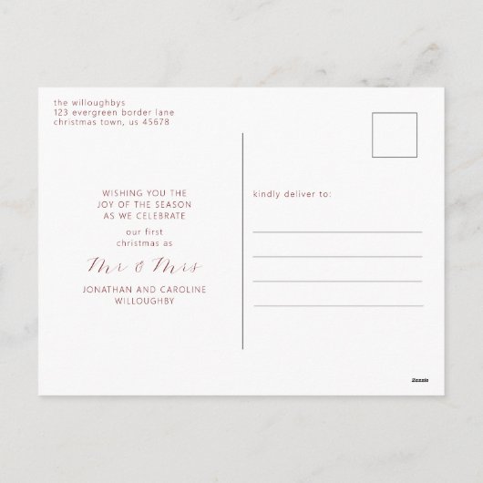 Eerste kerst als Mr & Mrs Elegant Greenery Feestdagenkaart (Achterkant)