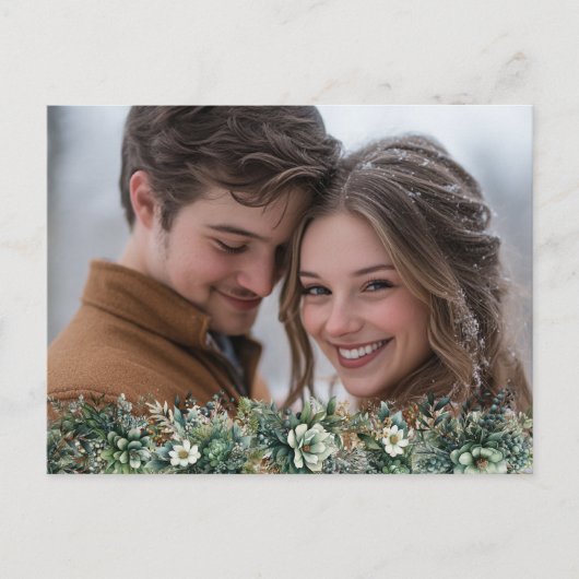 Eerste kerst als Mr & Mrs Elegant Greenery Feestdagenkaart (Voorkant)