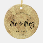 Eerste kerst als Mr & Mrs. Faux Gouden Foto Keramisch Ornament (Voorkant)