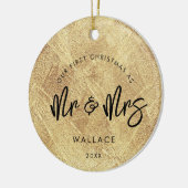 Eerste kerst als Mr & Mrs. Faux Gouden Foto Keramisch Ornament (Links)