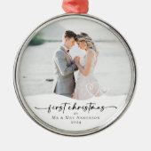 Eerste kerst als Mr & Mrs Hearts Foto Metalen Ornament (Voorkant)