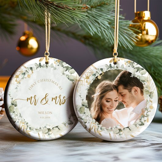 Eerste kerst als Mr & Mrs naam Keramisch Ornament