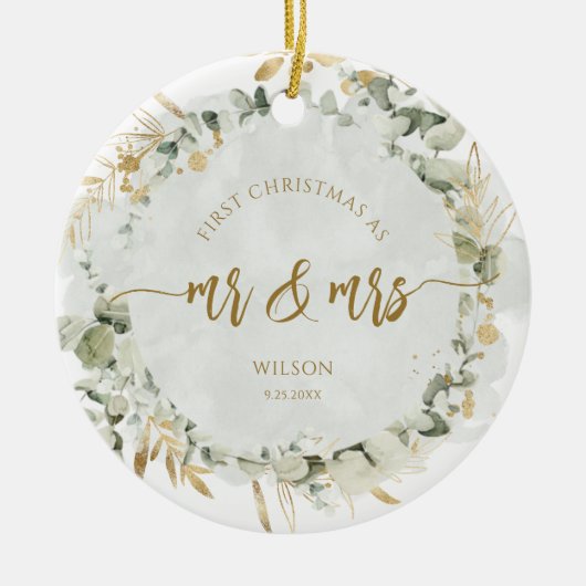 Eerste kerst als Mr & Mrs naam Keramisch Ornament (Voorkant)
