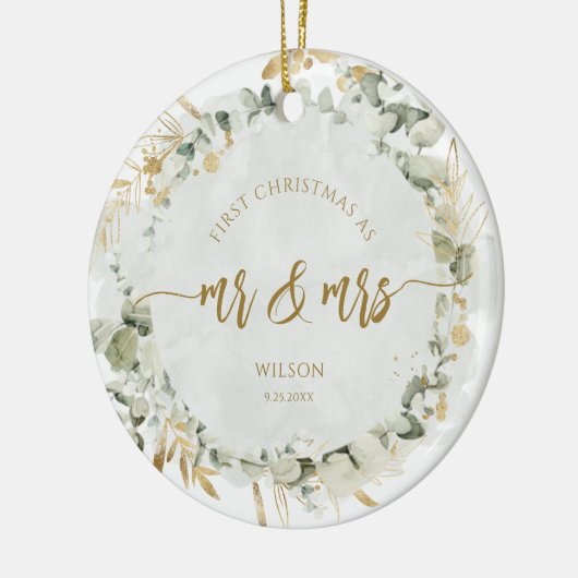 Eerste kerst als Mr & Mrs naam Keramisch Ornament (Links)