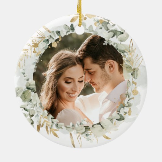 Eerste kerst als Mr & Mrs naam Keramisch Ornament (Achterkant)