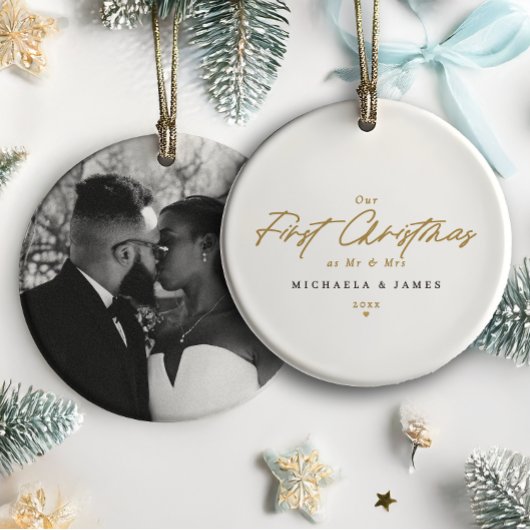 Eerste kerst als Mr & Mrs Pas getrouwd Photo Moder Keramisch Ornament