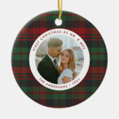 Eerste kerst als Mr & Mrs Plaid Fotovakantie Keramisch Ornament (Voorkant)
