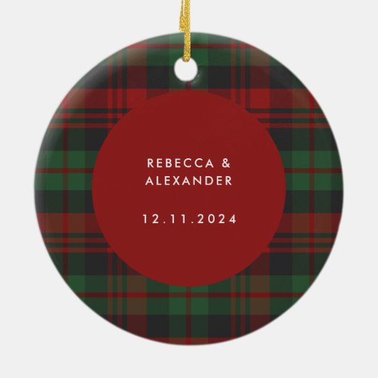 Eerste kerst als Mr & Mrs Plaid Fotovakantie Keramisch Ornament (Achterkant)