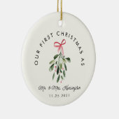 Eerste kerst als Mr & Mrs trouwfoto Keramisch Ornament (Rechts)