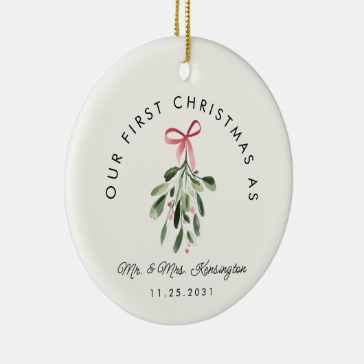 Eerste kerst als Mr & Mrs trouwfoto Keramisch Ornament (Rechts)