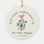 Eerste kerst als Mr & Mrs trouwfoto Keramisch Ornament (Voorkant)
