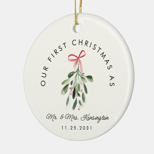 Eerste kerst als Mr & Mrs trouwfoto Keramisch Ornament (Links)