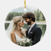 Eerste kerst als Mr & Mrs trouwfoto Keramisch Ornament (Achterkant)