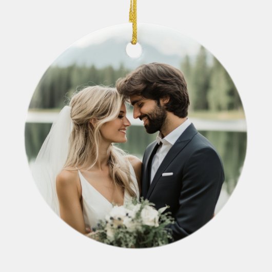 Eerste kerst als Mr & Mrs trouwfoto Keramisch Ornament (Achterkant)