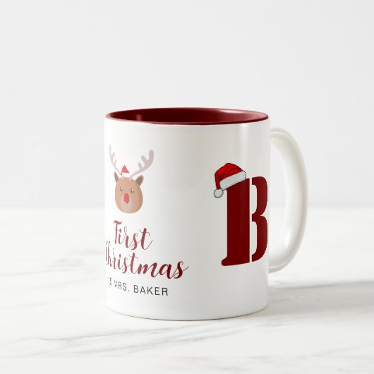 Eerste kerst als Mrs. Family Monogrammed Naam Tweekleurige Koffiemok (Voorkant rechts)