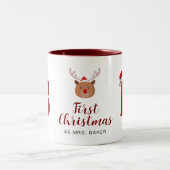 Eerste kerst als Mrs. Family Monogrammed Naam Tweekleurige Koffiemok (Center)