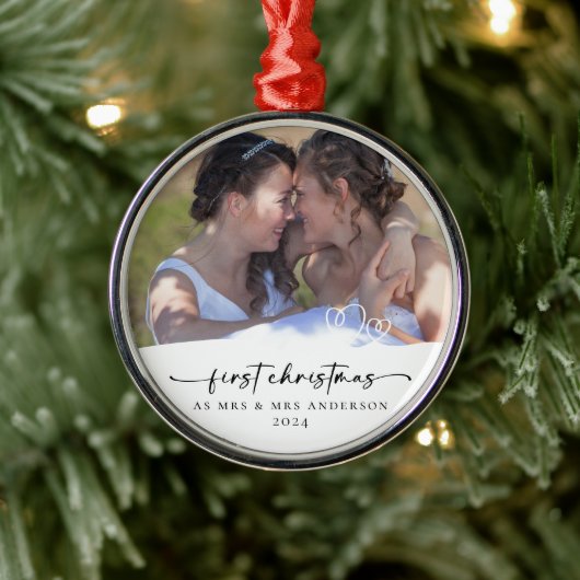 Eerste kerst als Mrs & Mrs Photo Keepsake Metalen Ornament (Boom)