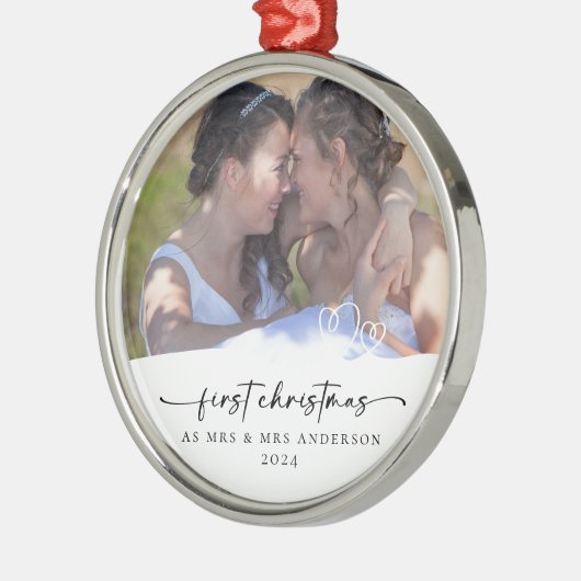 Eerste kerst als Mrs & Mrs Photo Keepsake Metalen Ornament (Links)