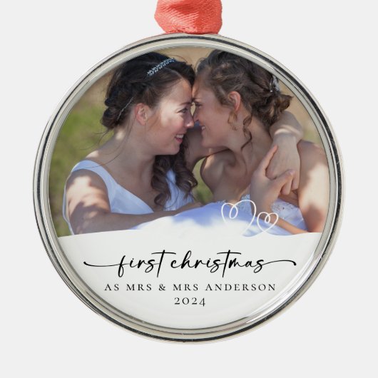 Eerste kerst als Mrs & Mrs Photo Keepsake Metalen Ornament (Voorkant)