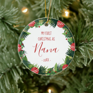 Eerste kerst als Nana Baby Foto Krans Keramisch Ornament