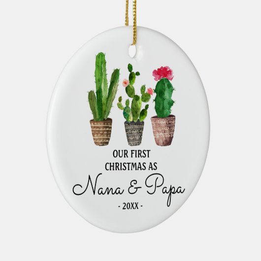Eerste kerst als Nana & Papa Grootouders Cactus Keramisch Ornament (Rechts)
