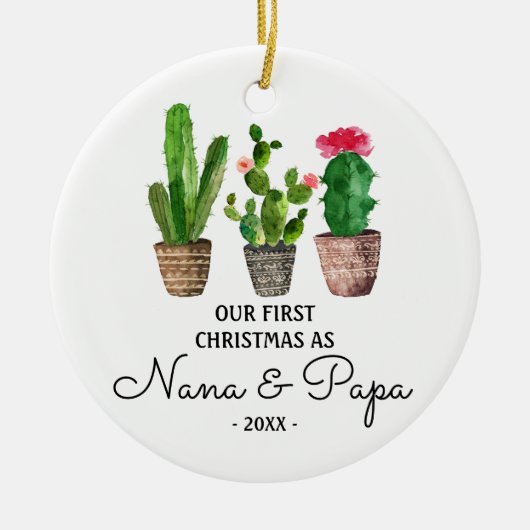 Eerste kerst als Nana & Papa Grootouders Cactus Keramisch Ornament (Voorkant)