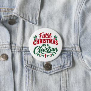 EERSTE KERST Als Nieuwe Christelijke Gelovige Ronde Button 7,6 Cm