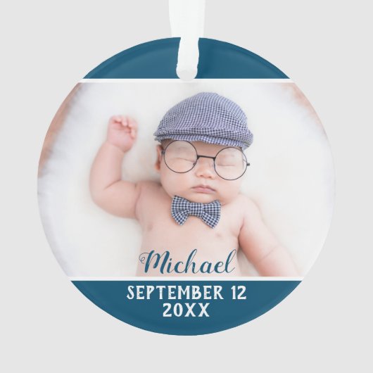 Eerste kerst als oma blauw & wit met foto ornament (achterkant)