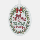 Eerste kerst als oma en opa vakantie glas ornament (Voorkant links)