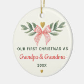 Eerste kerst als oma opa baby foto naam keramisch ornament (Links)