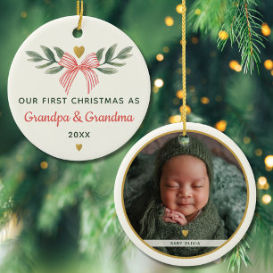 Eerste kerst als oma opa baby foto naam keramisch ornament