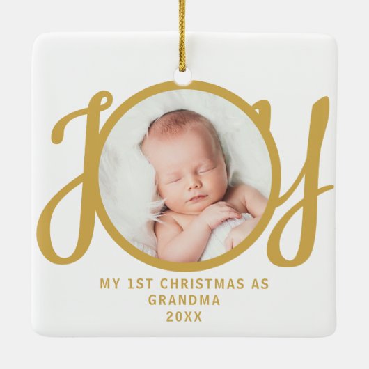 Eerste kerst als Oma Photo Gold Script Keramisch Ornament (Achterkant)