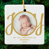 Eerste kerst als Oma Photo Gold Script Keramisch Ornament