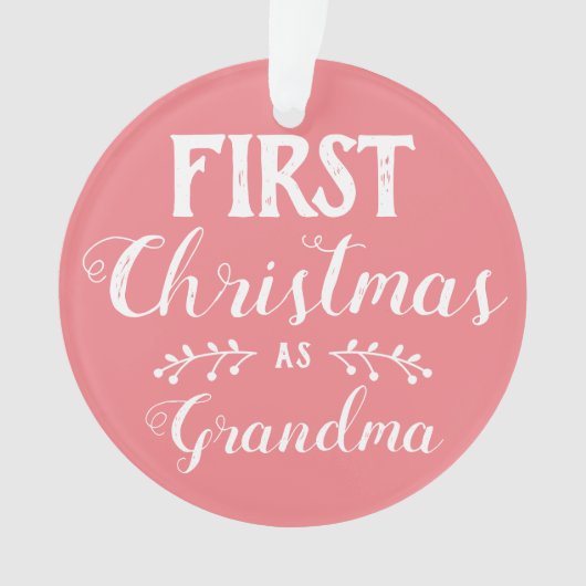 Eerste kerst als oma roze & wit met foto ornament (voorkant)
