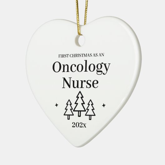 Eerste kerst als oncologie zuster hart keramisch ornament (Links)