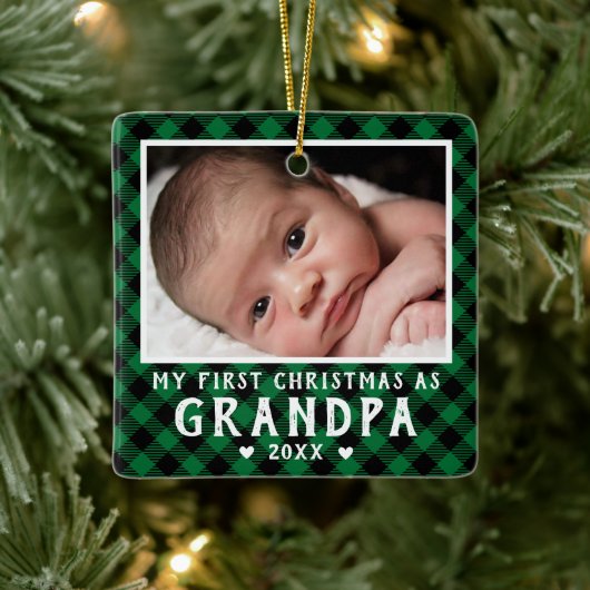 Eerste kerst als opa baby foto plaid keramisch ornament (Boom)