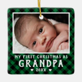 Eerste kerst als opa baby foto plaid keramisch ornament (Voorkant)