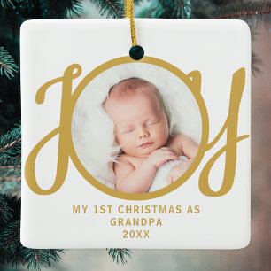 Eerste kerst als opa Photo Gold Script Keramisch Ornament