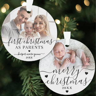 Eerste kerst als ouders baby 2 foto ornament